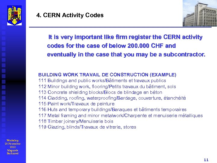 4. CERN Activity Codes It is very important like firm register the CERN activity