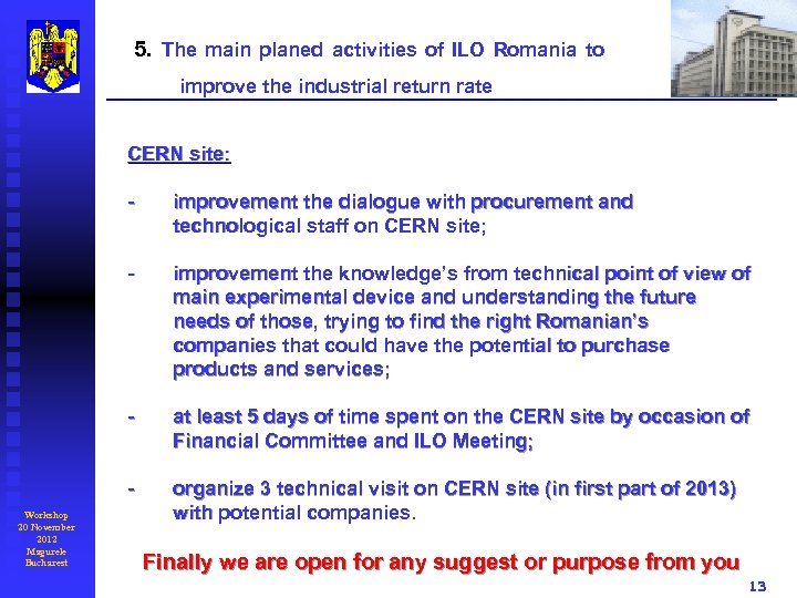 5. The main planed activities of ILO Romania to improve the industrial return rate