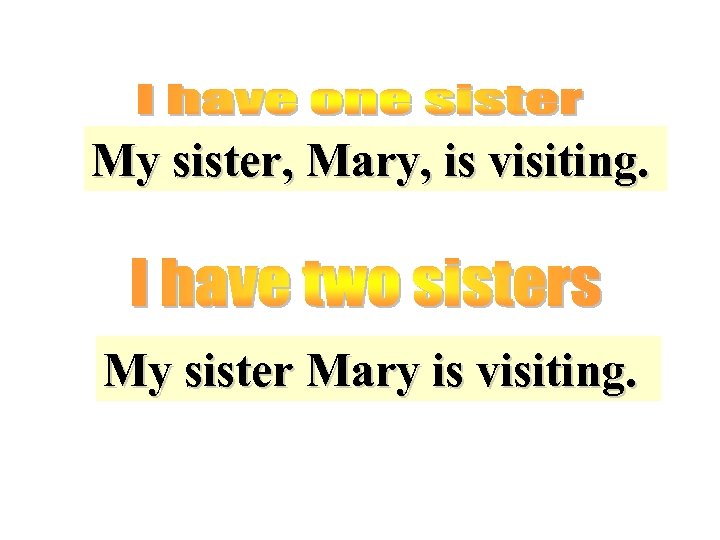 My sister, Mary, is visiting. My sister Mary is visiting. 