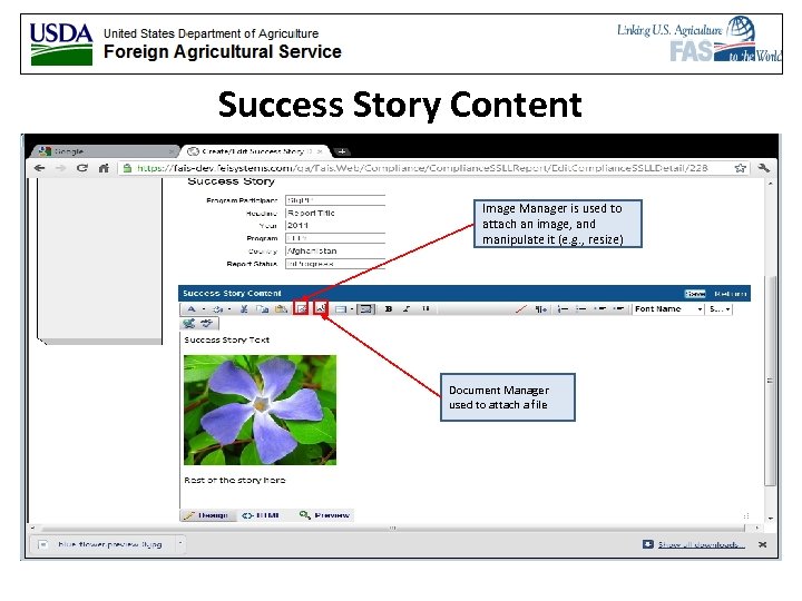 Success Story Content Image Manager is used to attach an image, and manipulate it