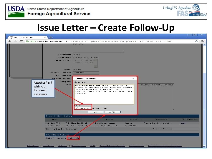 Issue Letter – Create Follow-Up Attach a file if with your follow-up necessary 