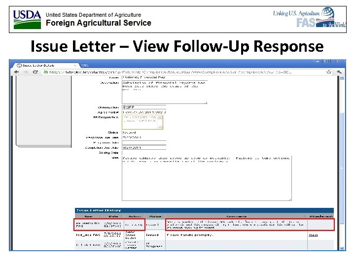 Issue Letter – View Follow-Up Response 