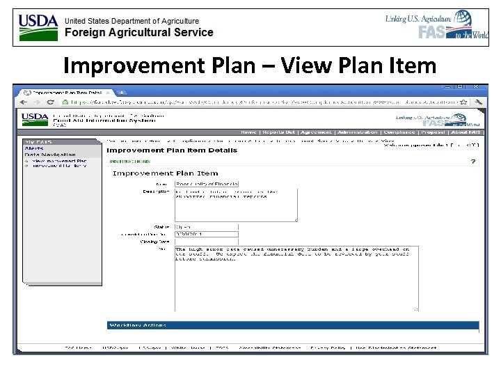 Improvement Plan – View Plan Item 