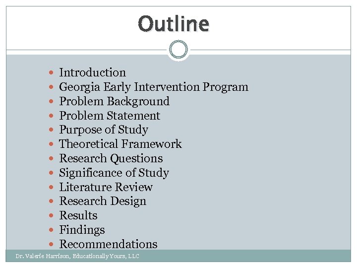 Outline Introduction Georgia Early Intervention Program Problem Background Problem Statement Purpose of Study Theoretical