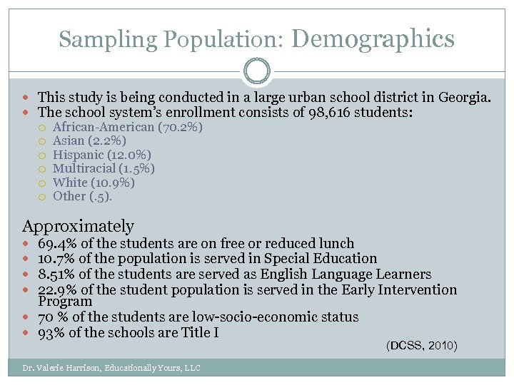 Sampling Population: Demographics This study is being conducted in a large urban school district