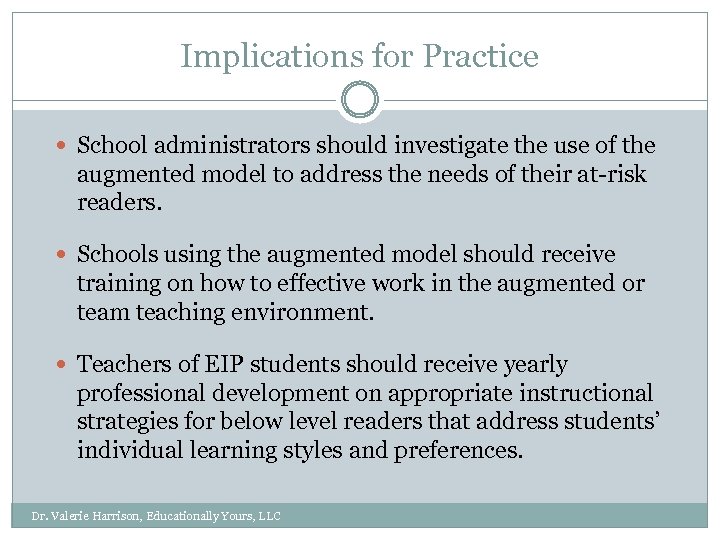 Implications for Practice School administrators should investigate the use of the augmented model to