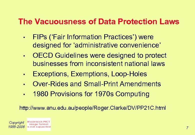 The Vacuousness of Data Protection Laws • • • FIPs (‘Fair Information Practices’) were