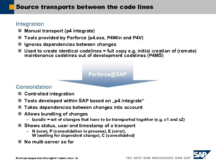 Source transports between the code lines Integration n n Manual transport (p 4 integrate)