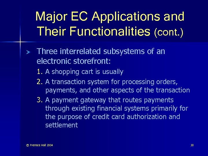 Major EC Applications and Their Functionalities (cont. ) Three interrelated subsystems of an electronic