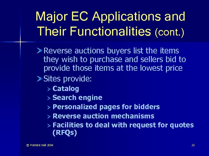 Major EC Applications and Their Functionalities (cont. ) Reverse auctions buyers list the items