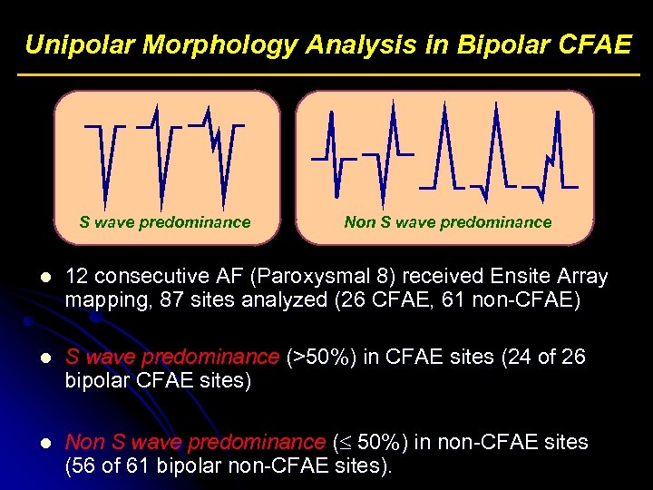 Unipolar Morphology Analysis in Bipolar CFAE S wave predominance Non S wave predominance l