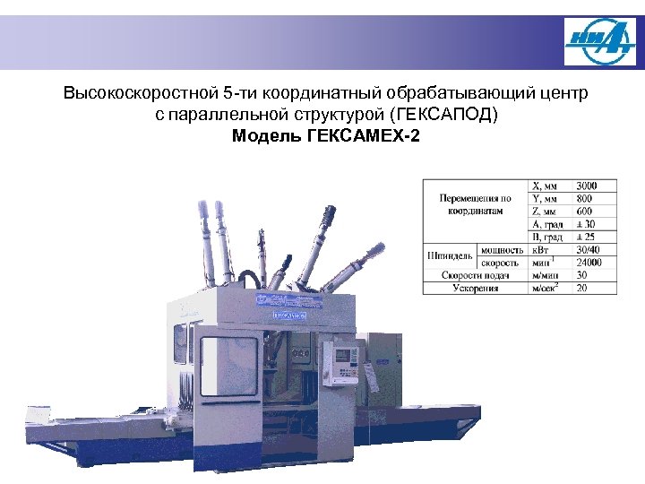Высокоскоростной 5 -ти координатный обрабатывающий центр с параллельной структурой (ГЕКСАПОД) Модель ГЕКСАМЕХ-2 