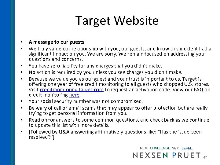 Target Website • • • A message to our guests We truly value our