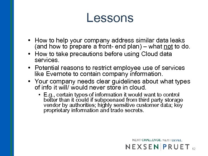 Lessons • How to help your company address similar data leaks (and how to