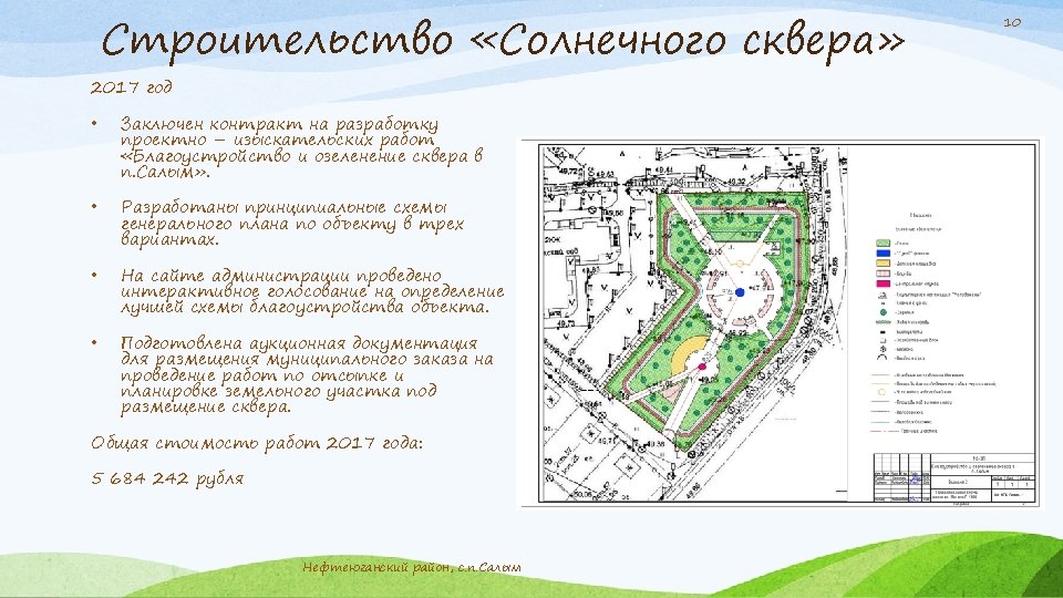 Строительство «Солнечного сквера» 2017 год • Заключен контракт на разработку проектно – изыскательских работ