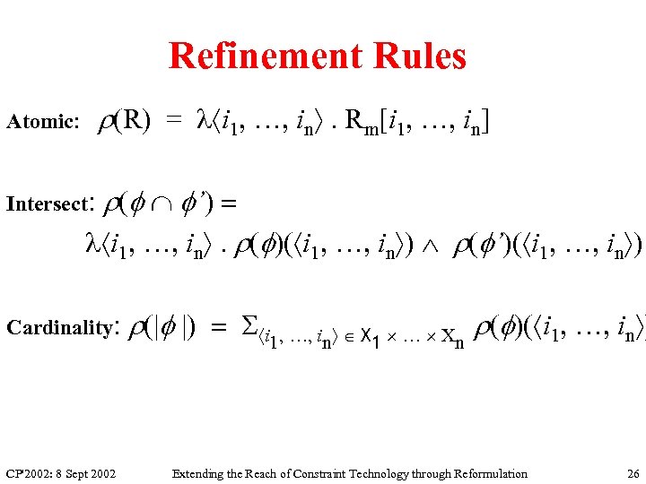 Refinement Rules r(R) = l i 1, …, in . Rm[i 1, …, in]