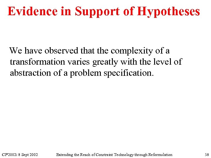 Evidence in Support of Hypotheses We have observed that the complexity of a transformation