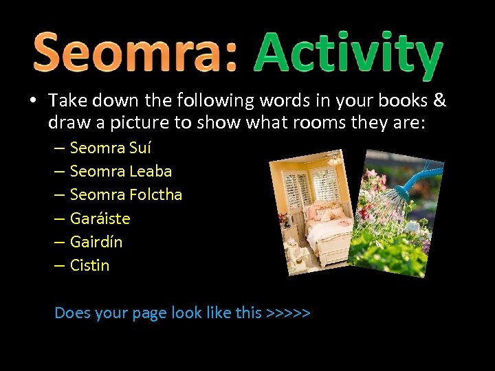  • Take down the following words in your books & draw a picture