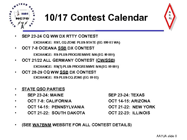 10/17 Contest Calendar • A R RL SEP 23 -24 CQ WW DX RTTY