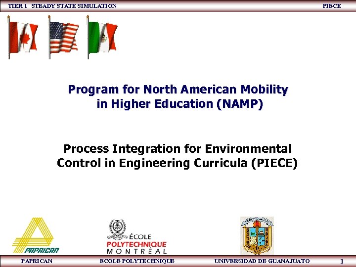TIER 1 STEADY STATE SIMULATION PIECE Program for North American Mobility in Higher Education