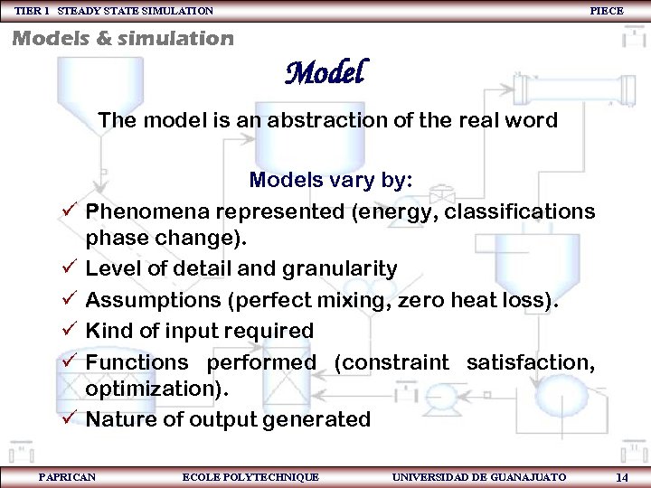 TIER 1 STEADY STATE SIMULATION PIECE Models & simulation Model The model is an