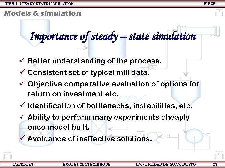 TIER 1 STEADY STATE SIMULATION PIECE Models & simulation Importance of steady – state