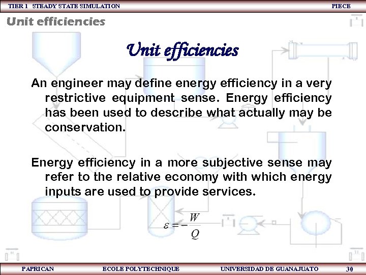 TIER 1 STEADY STATE SIMULATION PIECE Unit efficiencies An engineer may define energy efficiency