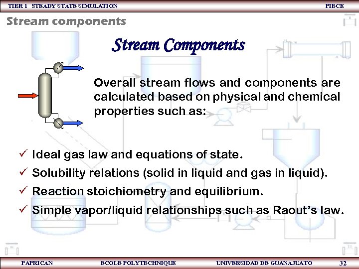 TIER 1 STEADY STATE SIMULATION PIECE Stream components Stream Components Overall stream flows and