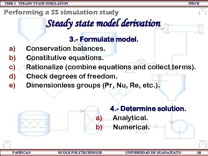 TIER 1 STEADY STATE SIMULATION PIECE Performing a SS simulation study Steady state model