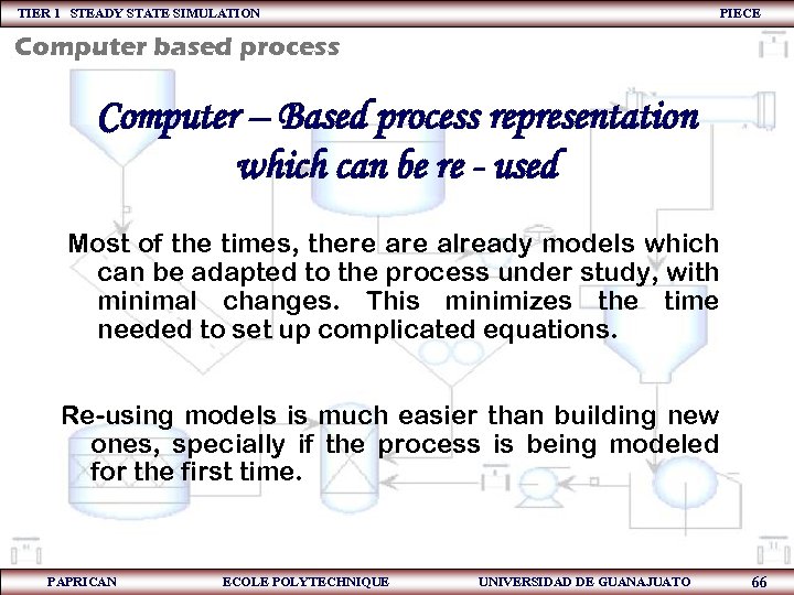 TIER 1 STEADY STATE SIMULATION PIECE Computer based process Computer – Based process representation