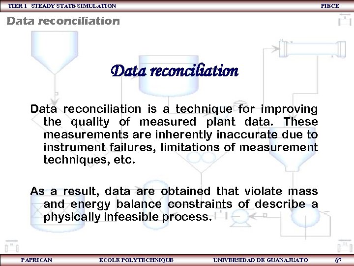 TIER 1 STEADY STATE SIMULATION PIECE Data reconciliation is a technique for improving the