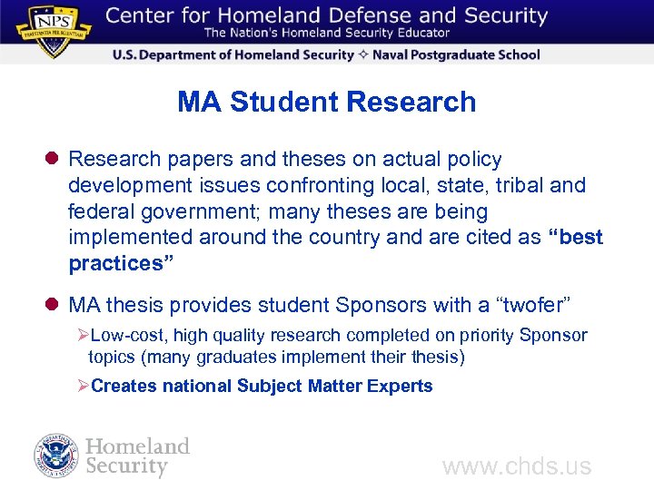 MA Student Research l Research papers and theses on actual policy development issues confronting