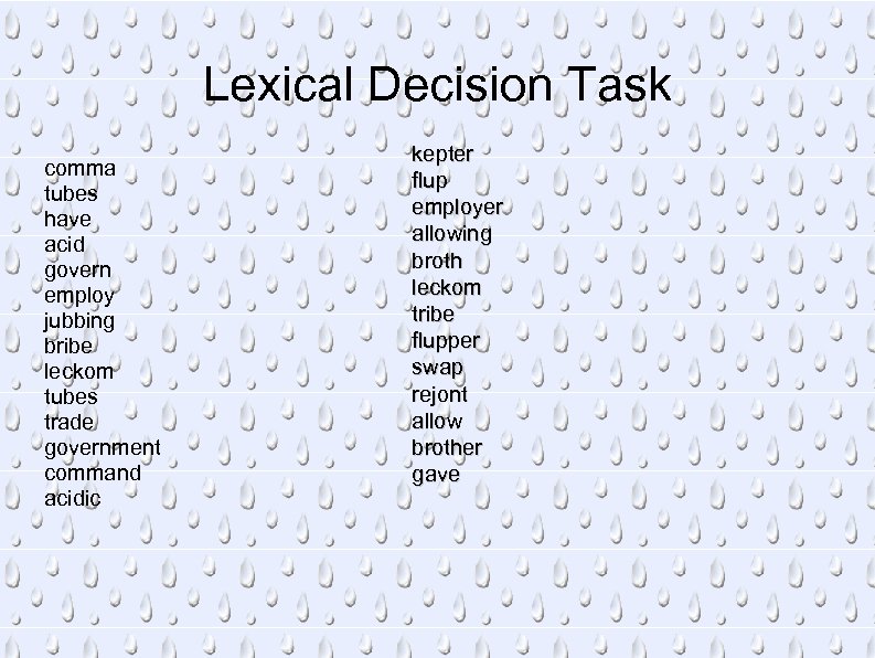 Lexical Decision Task comma tubes have acid govern employ jubbing bribe leckom tubes trade