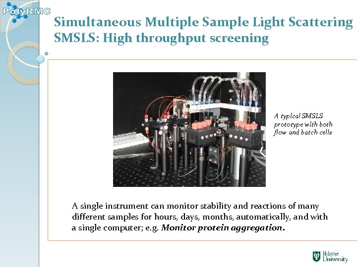 Simultaneous Multiple Sample Light Scattering SMSLS: High throughput screening A typical SMSLS prototype with