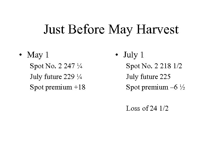 Just Before May Harvest • May 1 Spot No. 2 247 ¼ July future