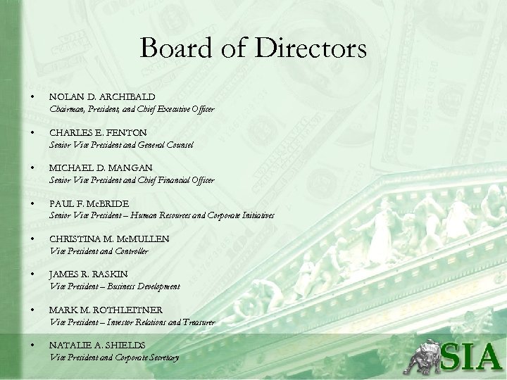 Board of Directors • NOLAN D. ARCHIBALD Chairman, President, and Chief Executive Officer •
