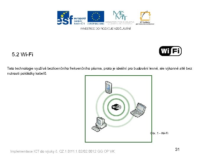 5. 2 Wi-Fi Tato technologie využívá bezlicenčního frekvenčního pásma, proto je ideální pro budování