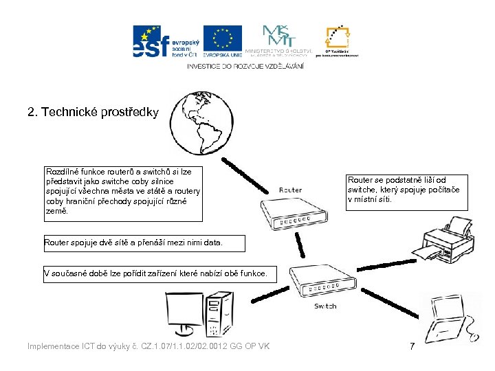 2. Technické prostředky Rozdílné funkce routerů a switchů si lze představit jako switche coby