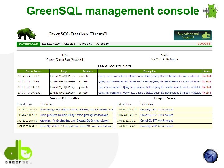 Green. SQL management console 
