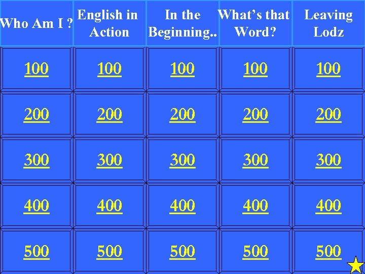 English in In the What’s that Who Am I ? Action Beginning. . Word?