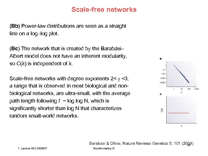 Scale-free networks (Bb) Power-law distributions are seen as a straight line on a log–log