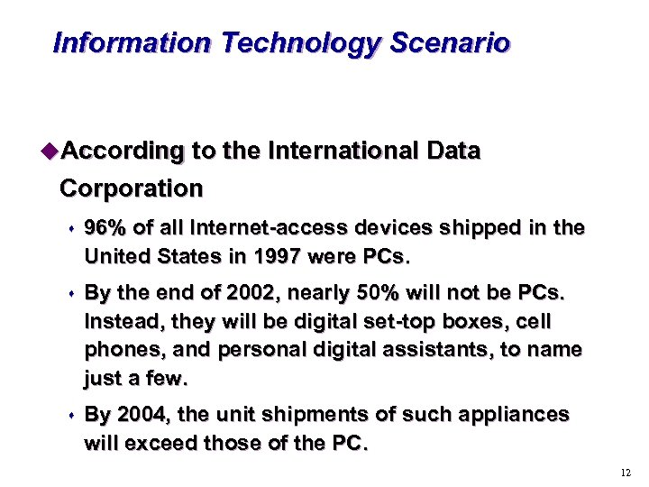 Information Technology Scenario u. According to the International Data Corporation s 96% of all