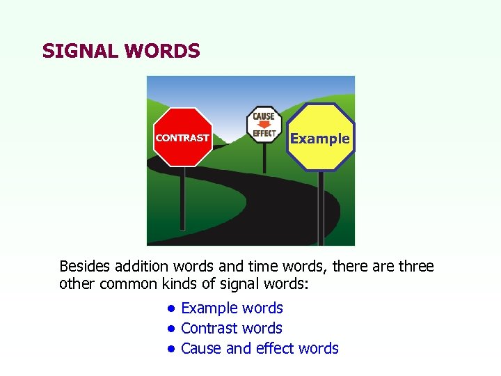 SIGNAL WORDS CONTRAST Example Besides addition words and time words, there are three other