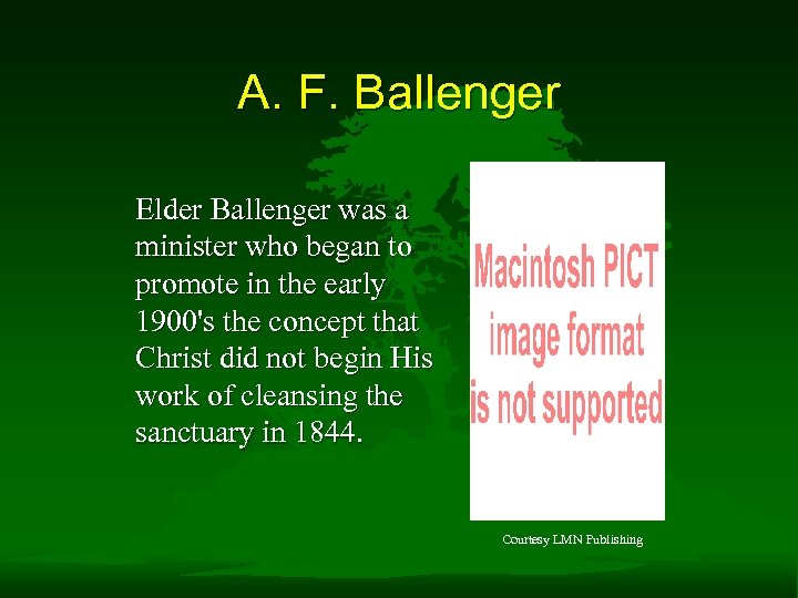 A. F. Ballenger Elder Ballenger was a minister who began to promote in the