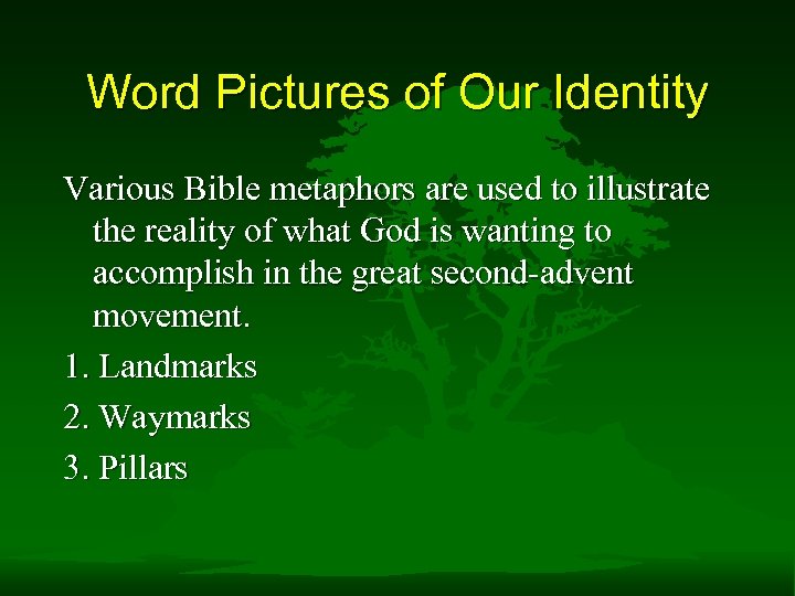 Word Pictures of Our Identity Various Bible metaphors are used to illustrate the reality