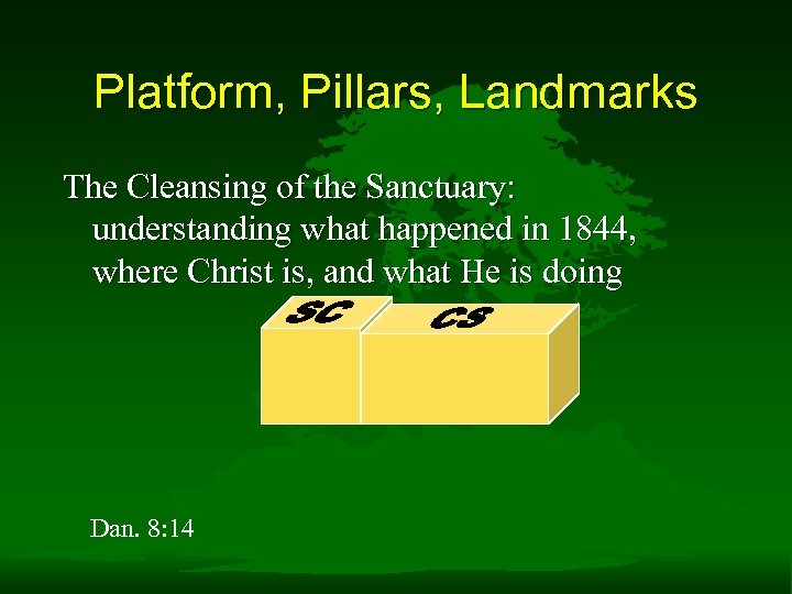 Platform, Pillars, Landmarks The Cleansing of the Sanctuary: understanding what happened in 1844, where