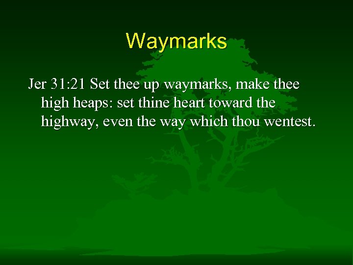 Waymarks Jer 31: 21 Set thee up waymarks, make thee high heaps: set thine