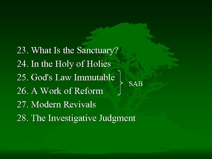 23. What Is the Sanctuary? 24. In the Holy of Holies 25. God's Law