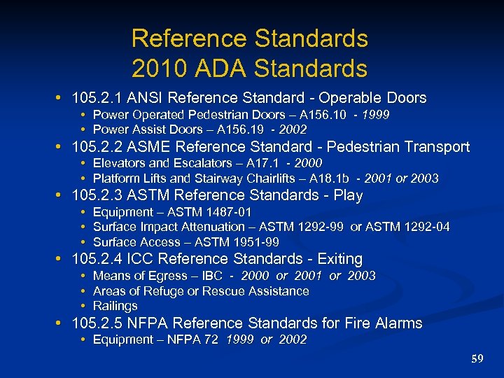 Reference Standards 2010 ADA Standards • 105. 2. 1 ANSI Reference Standard - Operable