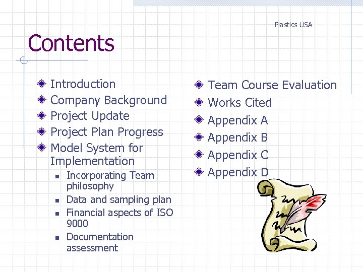 Plastics USA Contents Introduction Company Background Project Update Project Plan Progress Model System for